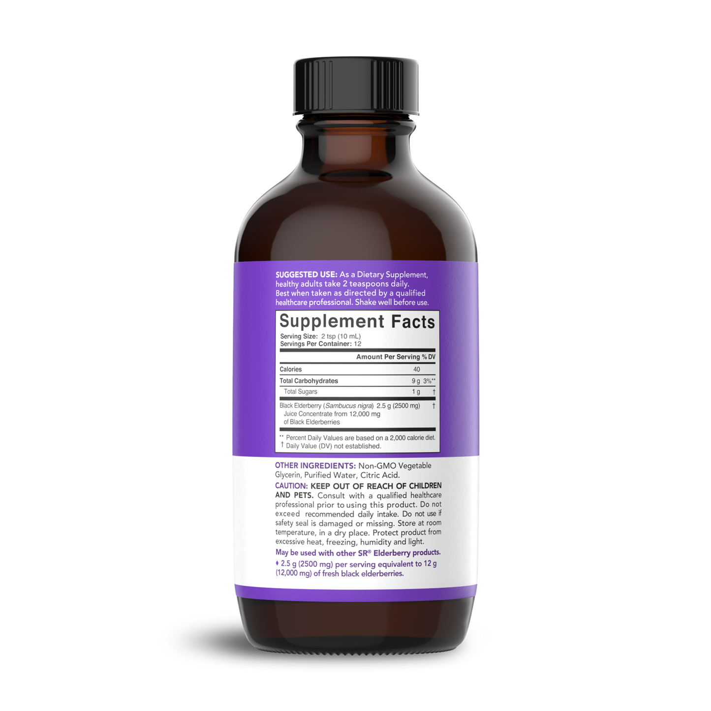 the back of a bottle of Sports Research Elderberry Liquid Syrup supplement.