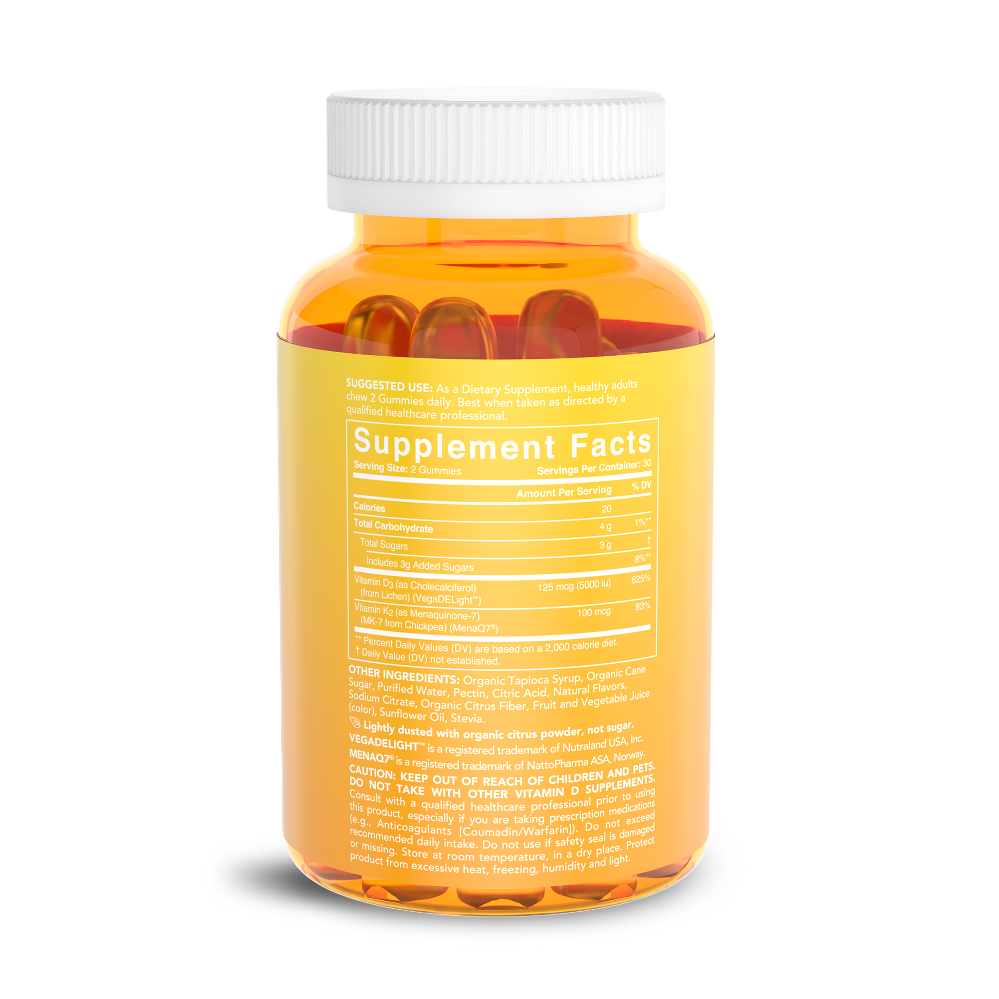 a bottle of Sports Research Vegan D3 + K2 Gummies on a white background.