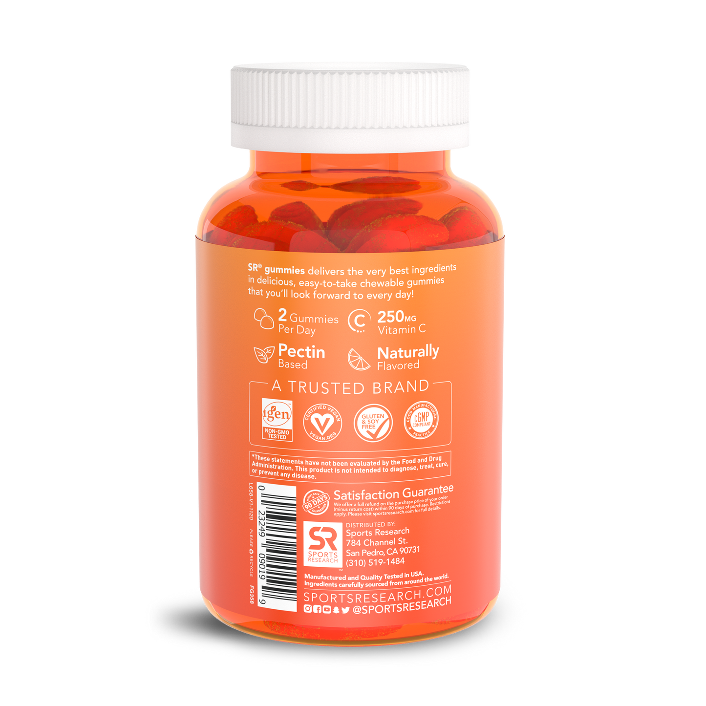 A bottle of Sports Research Vitamin C Gummies on a white background.