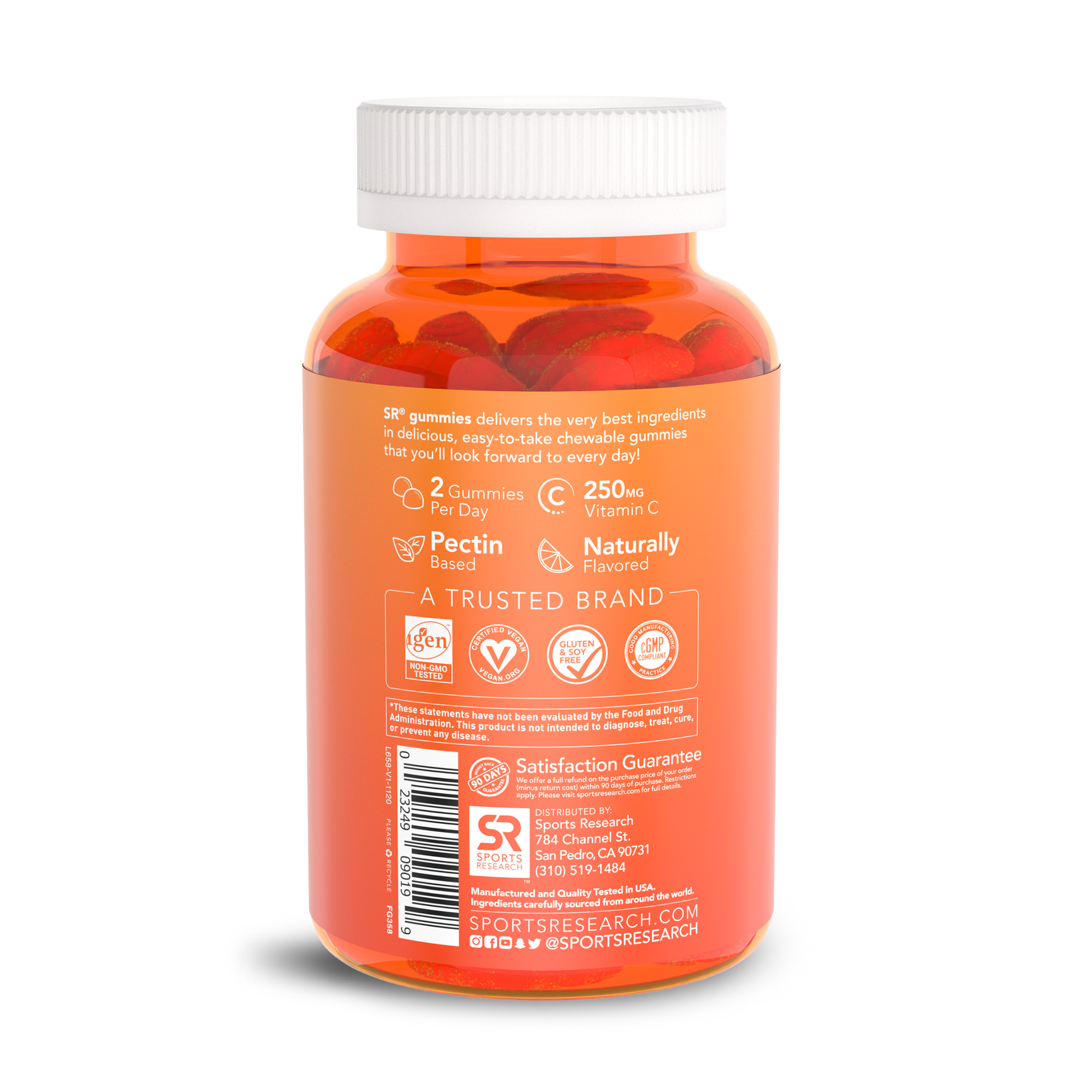 A bottle of Sports Research Vitamin C Gummies on a white background.