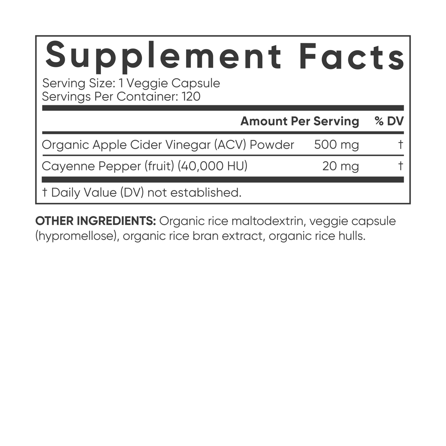 a label for a supplement that contains Apple Cider Vinegar with Cayenne Pepper by Sports Research.