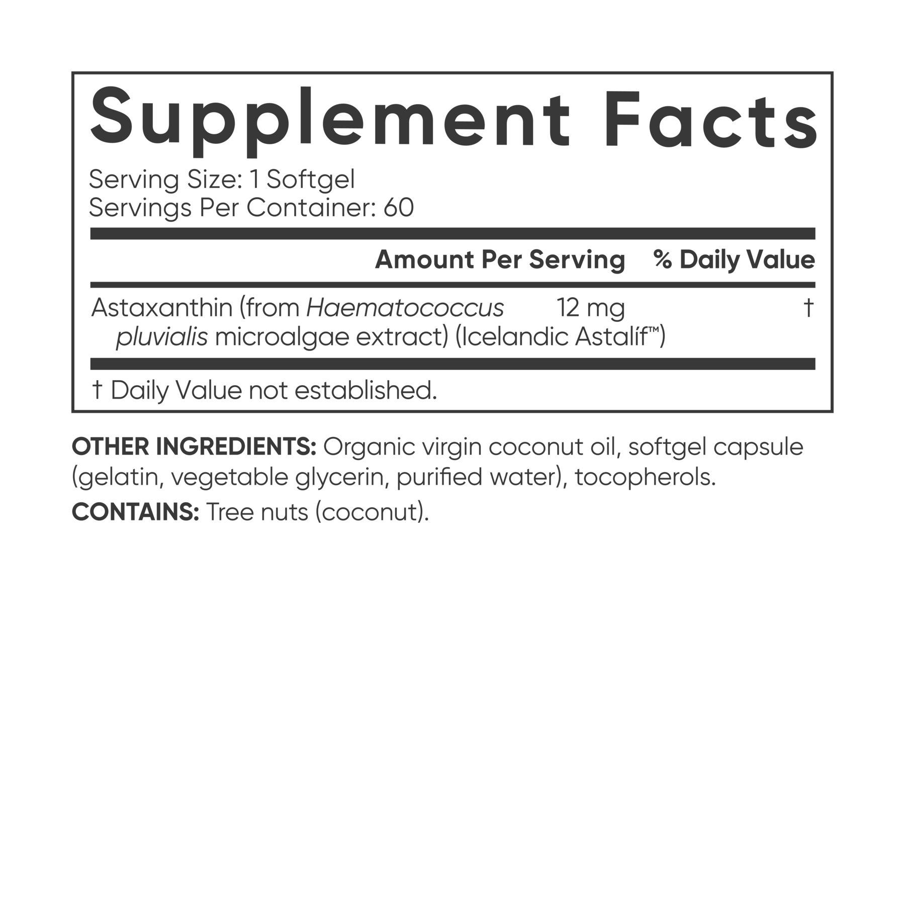 a label for Sports Research Triple Strength Astaxanthin with Coconut Oil supplement.