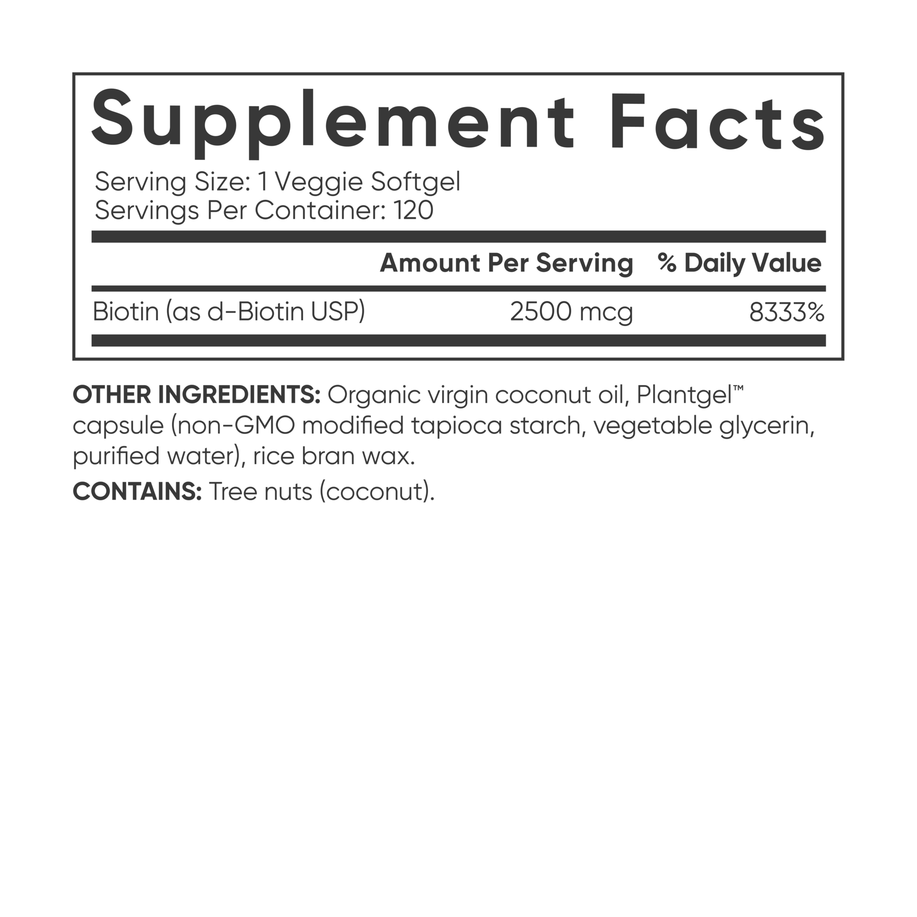 a label for Sports Research Biotin with Organic Coconut Oil supplement with a green background.