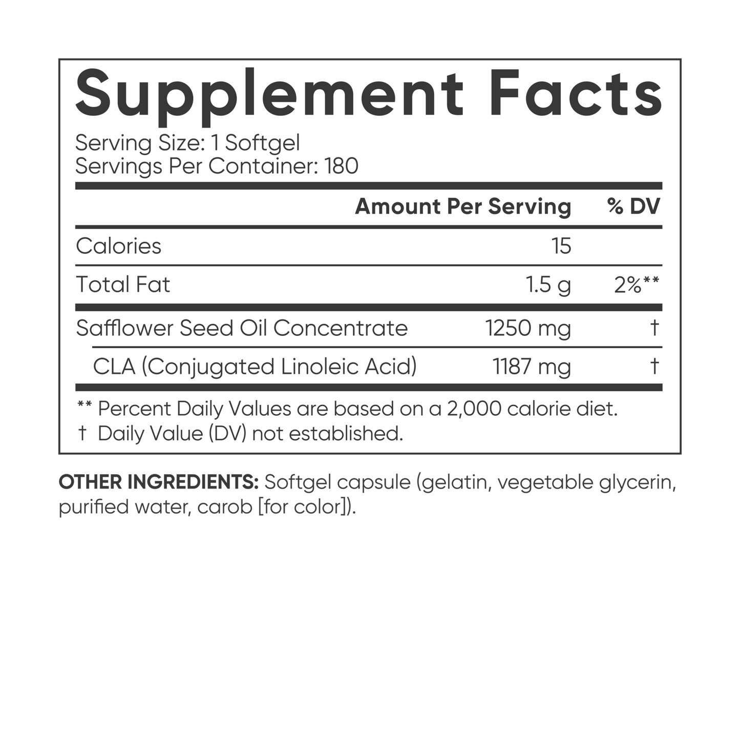 a label for Sports Research's Max Potency CLA 1250 supplement that contains sunflower oil.