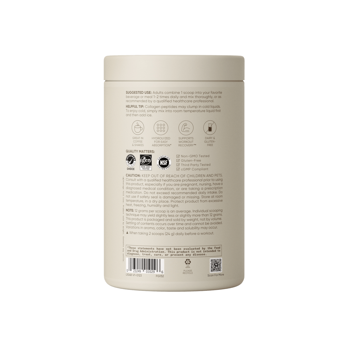the back of a container of Sports Research Collagen Peptides - Flavored.