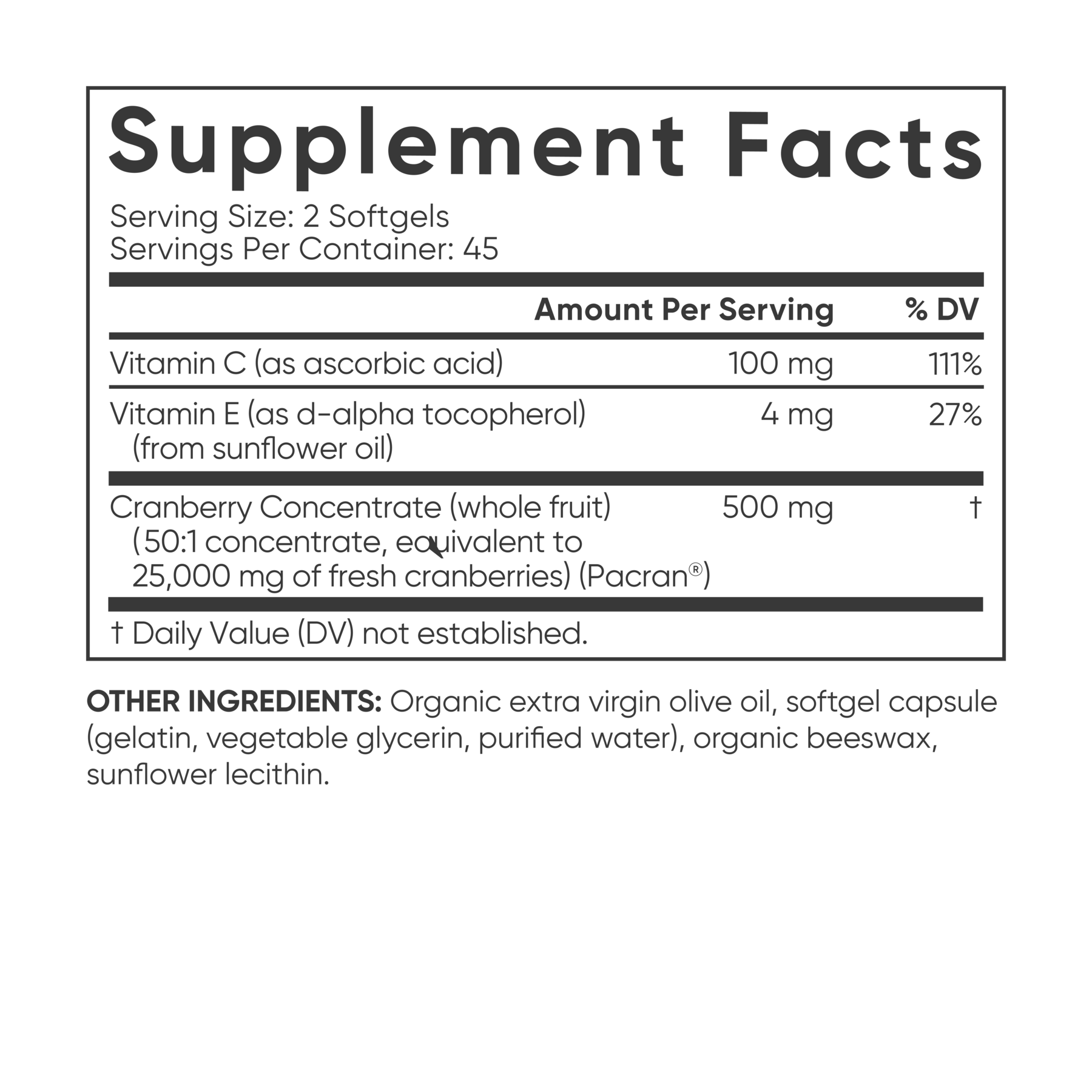 Cranberry Fruit Complex supplement facts by Sports Research.