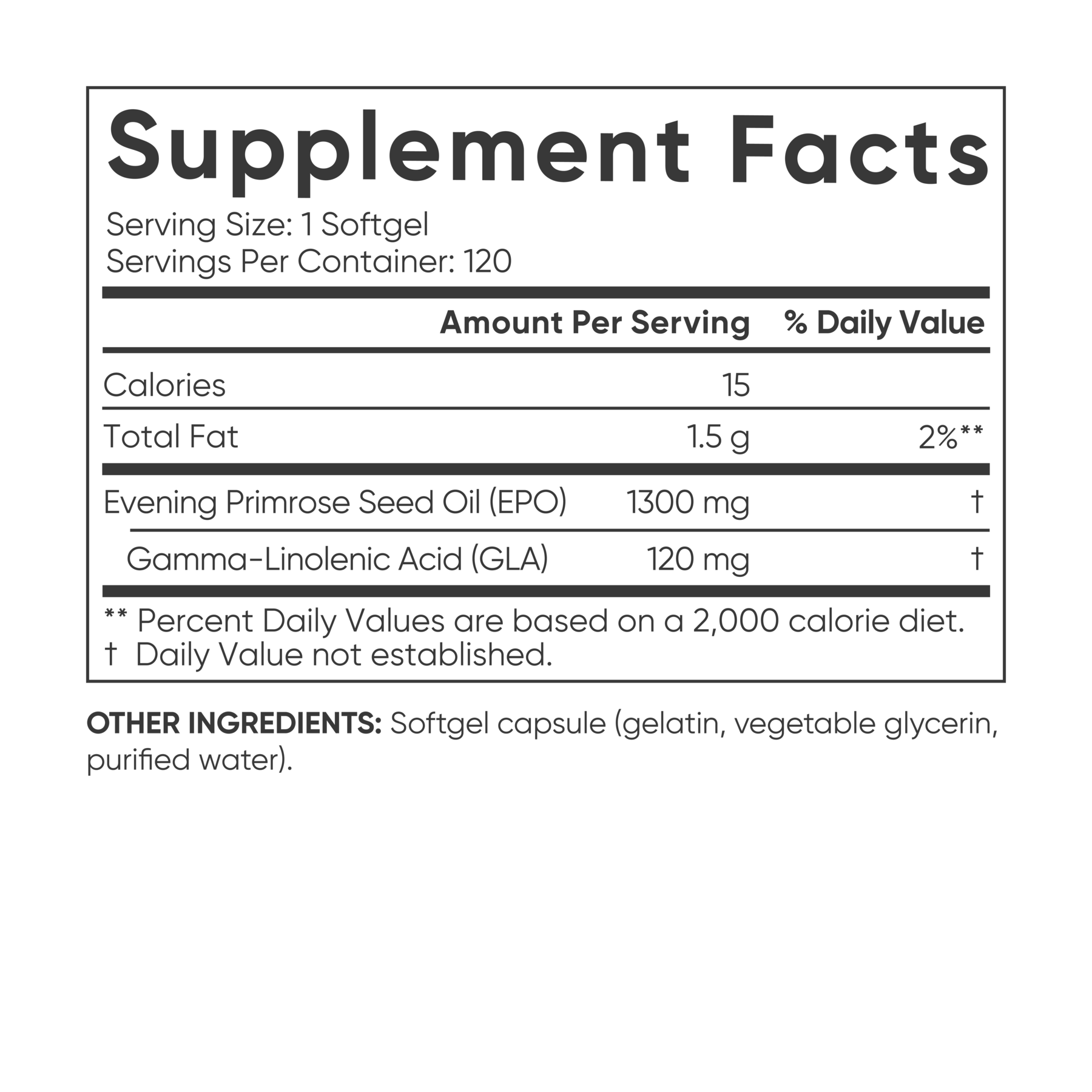 a Evening Primrose Oil Mini-Gels label showing the ingredients of a Sports Research supplement.
