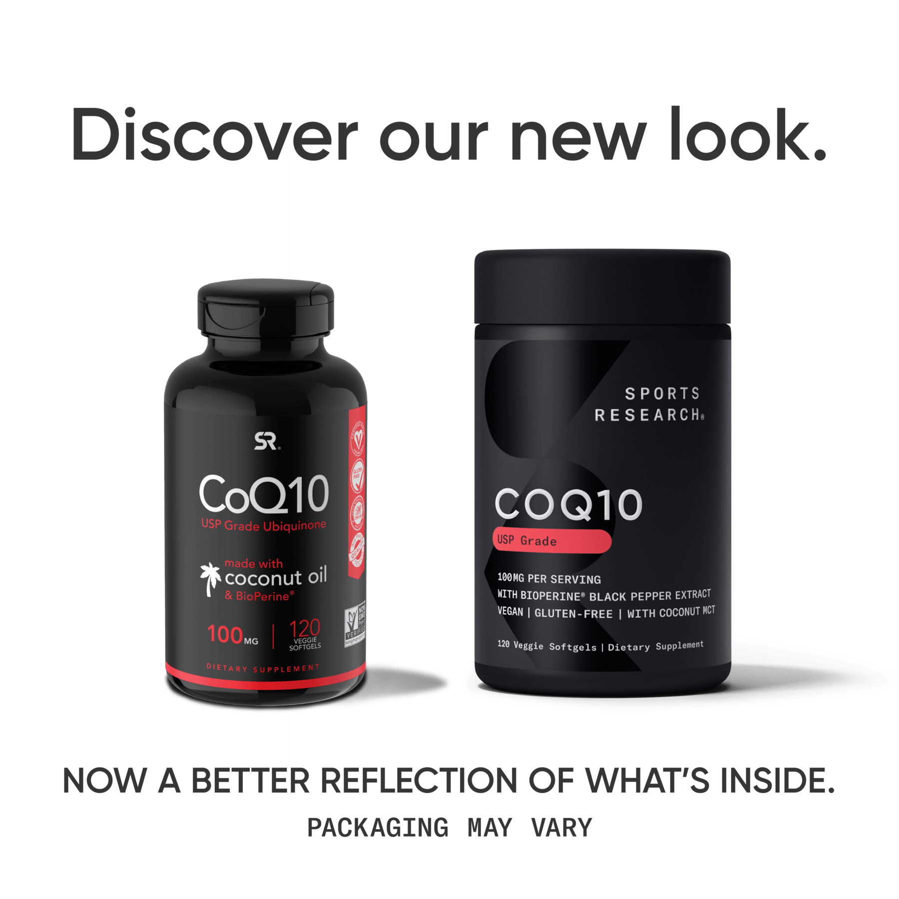 a bottle of Sports Research CoQ10 with Coconut MCT Oil & BioPerine® and a bottle of water.