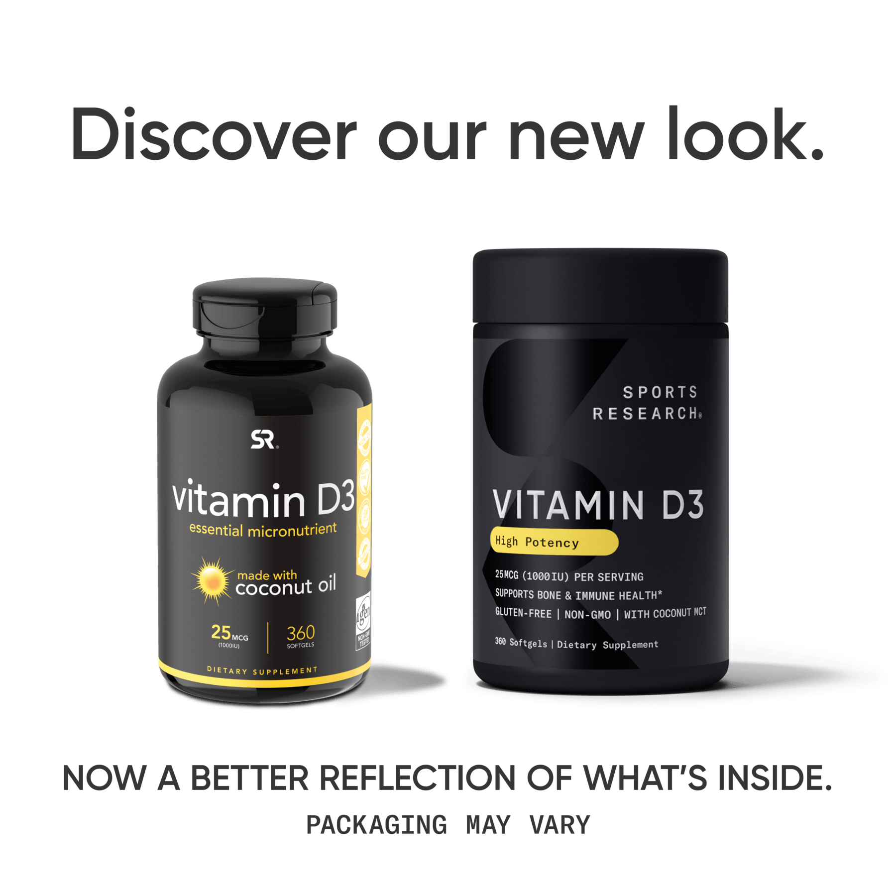 Vitamin D3 with Coconut MCT Oil - Sports Research, new look.