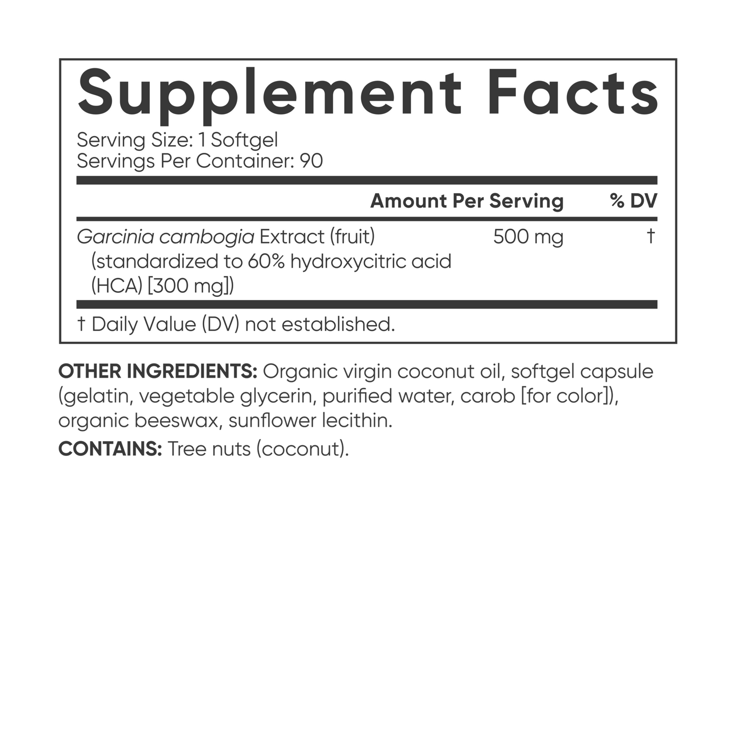 a label for Sports Research Garcinia Cambogia with Coconut Oil supplement.