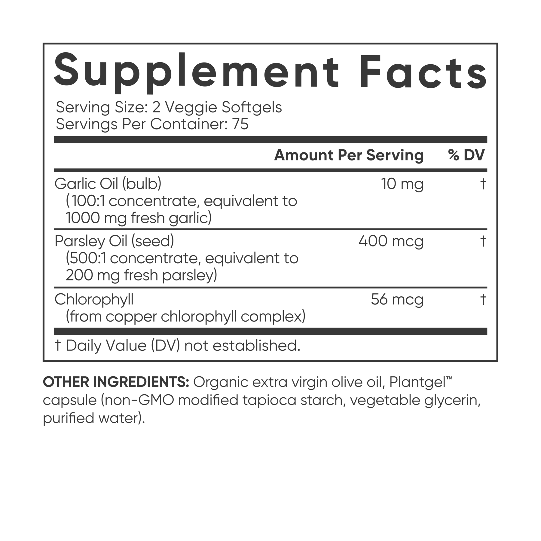 Sports Research's Garlic Oil with Parsley and Chlorophyll supplement facts.