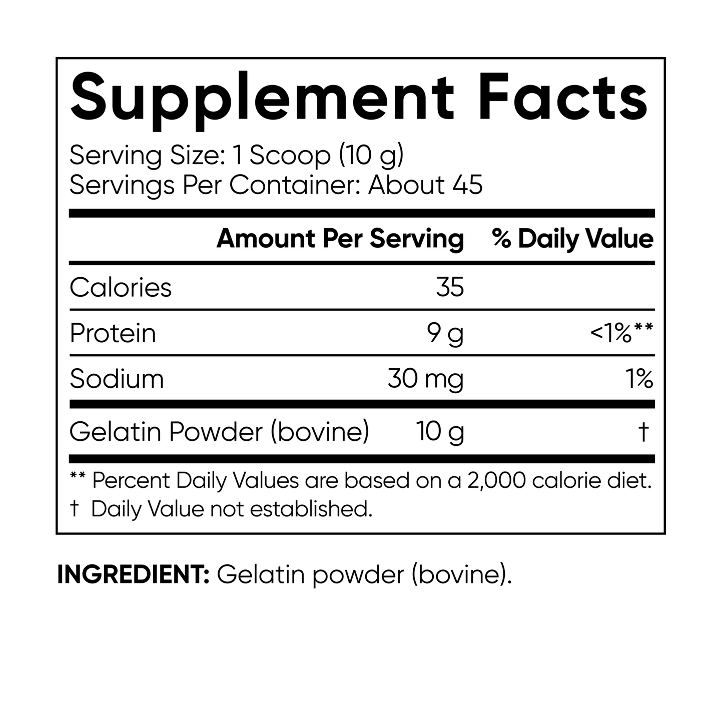 a nutrition label for Sports Research's Collagen Gelatin Powder.