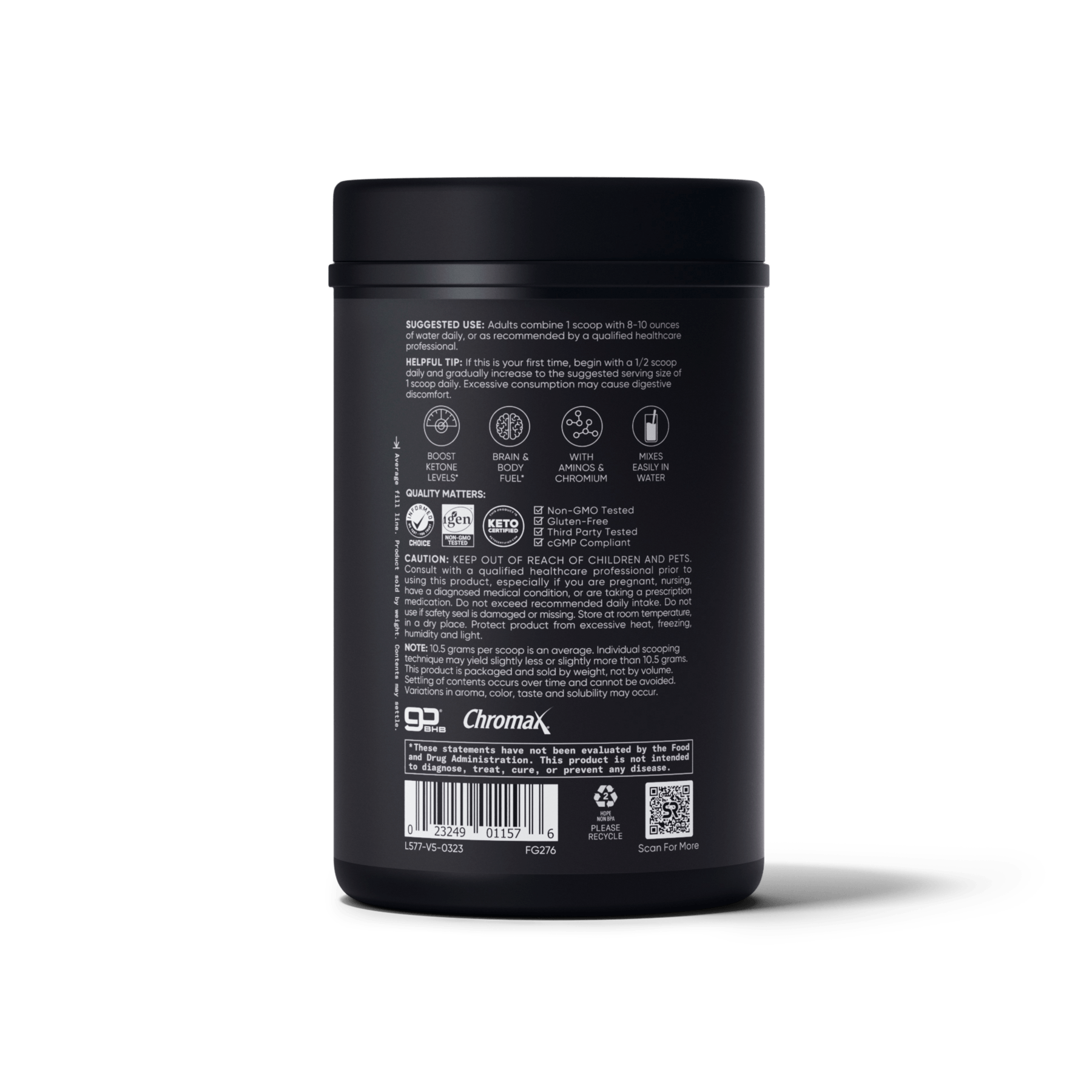 the back of a jar of Keto Plus with BHB Exogenous Ketones by Sports Research on a white background.