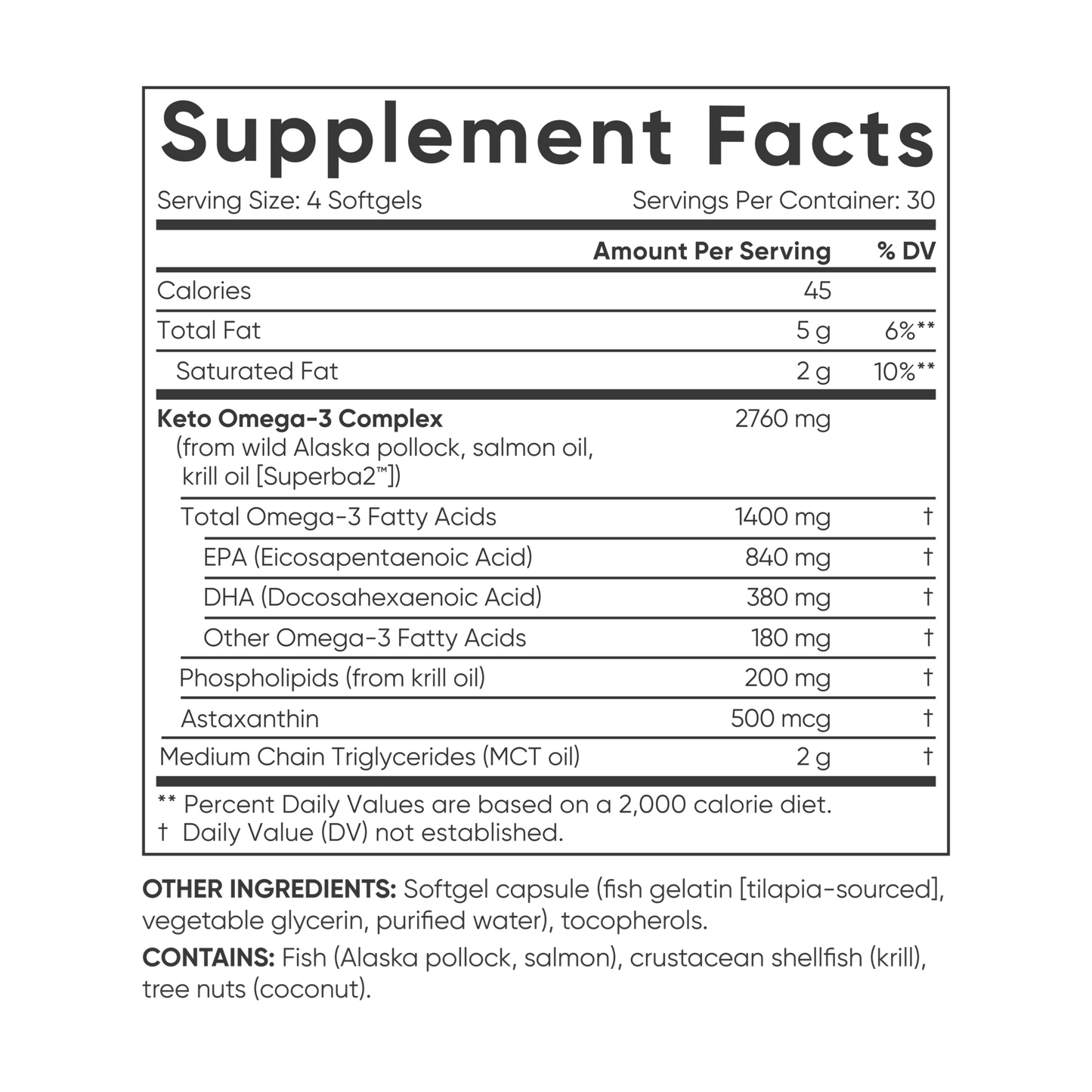 the label for Keto Omega with Coconut MCT Oil supplement by Sports Research.