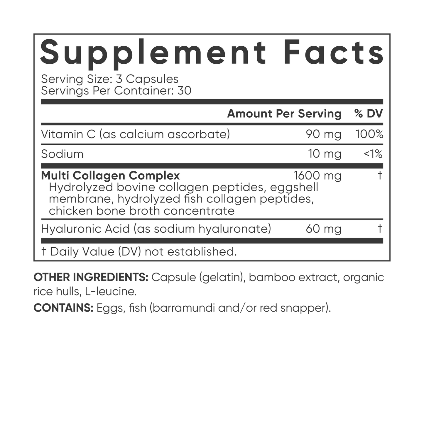 a label for "Multi Collagen with Hyaluronic Acid and Vitamin C" by Sports Research supplement.