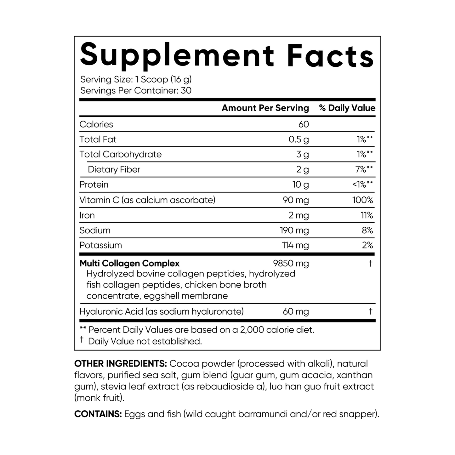 the nutritional facts for Sports Research Multi Collagen Powder with 5 Types of Collagen supplement.