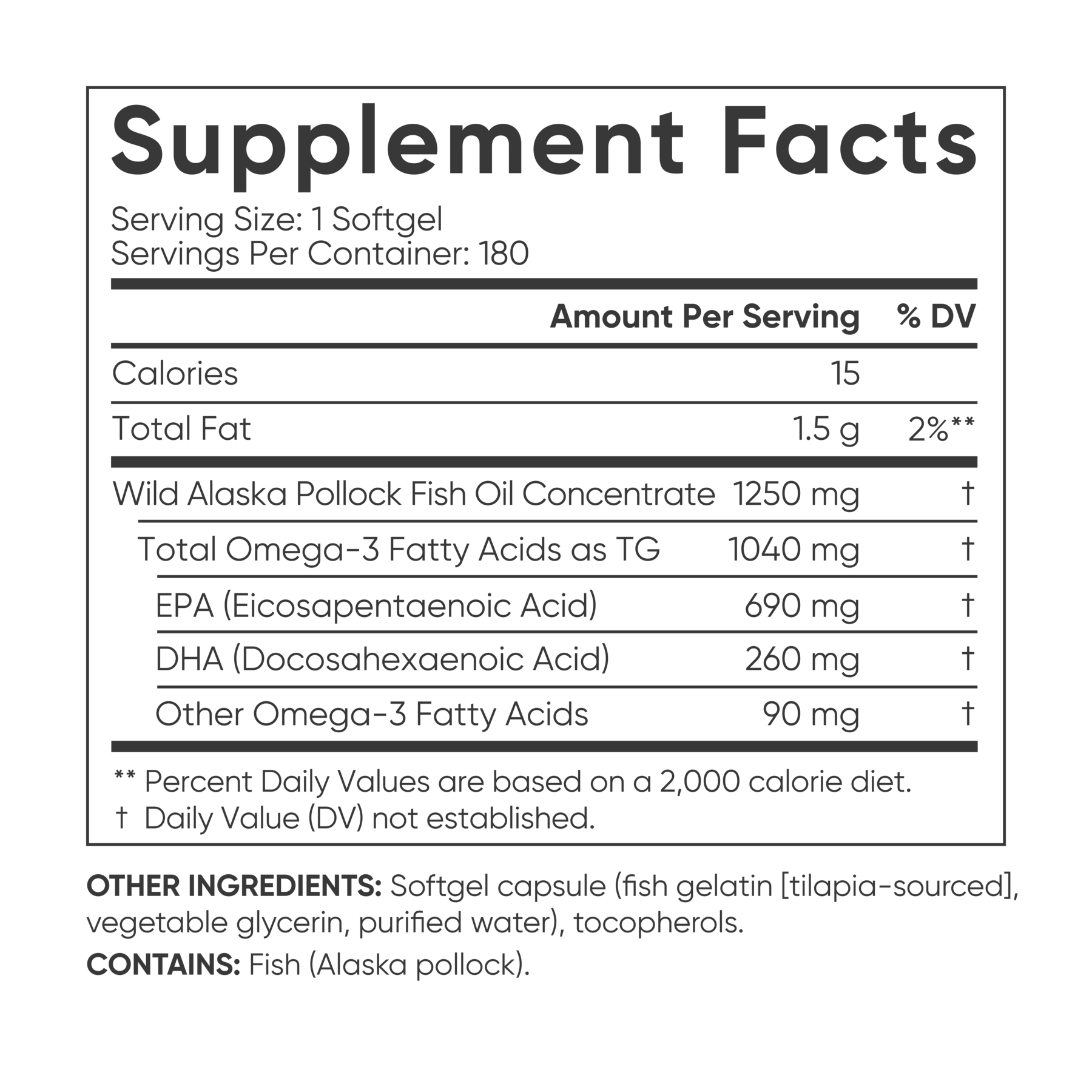 a label for Sports Research's Omega-3 Fish Oil from Wild Alaska Pollock supplement.