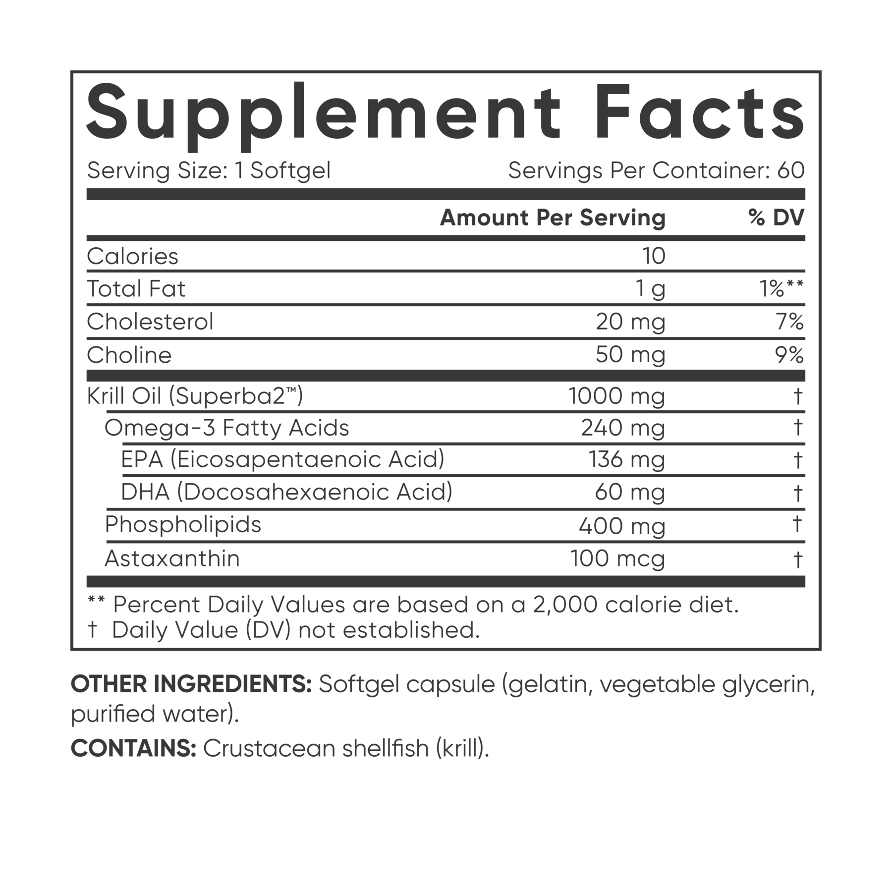 a label for Sports Research Omega-3 Antarctic Krill Oil Softgels, which contain vitamins and minerals.