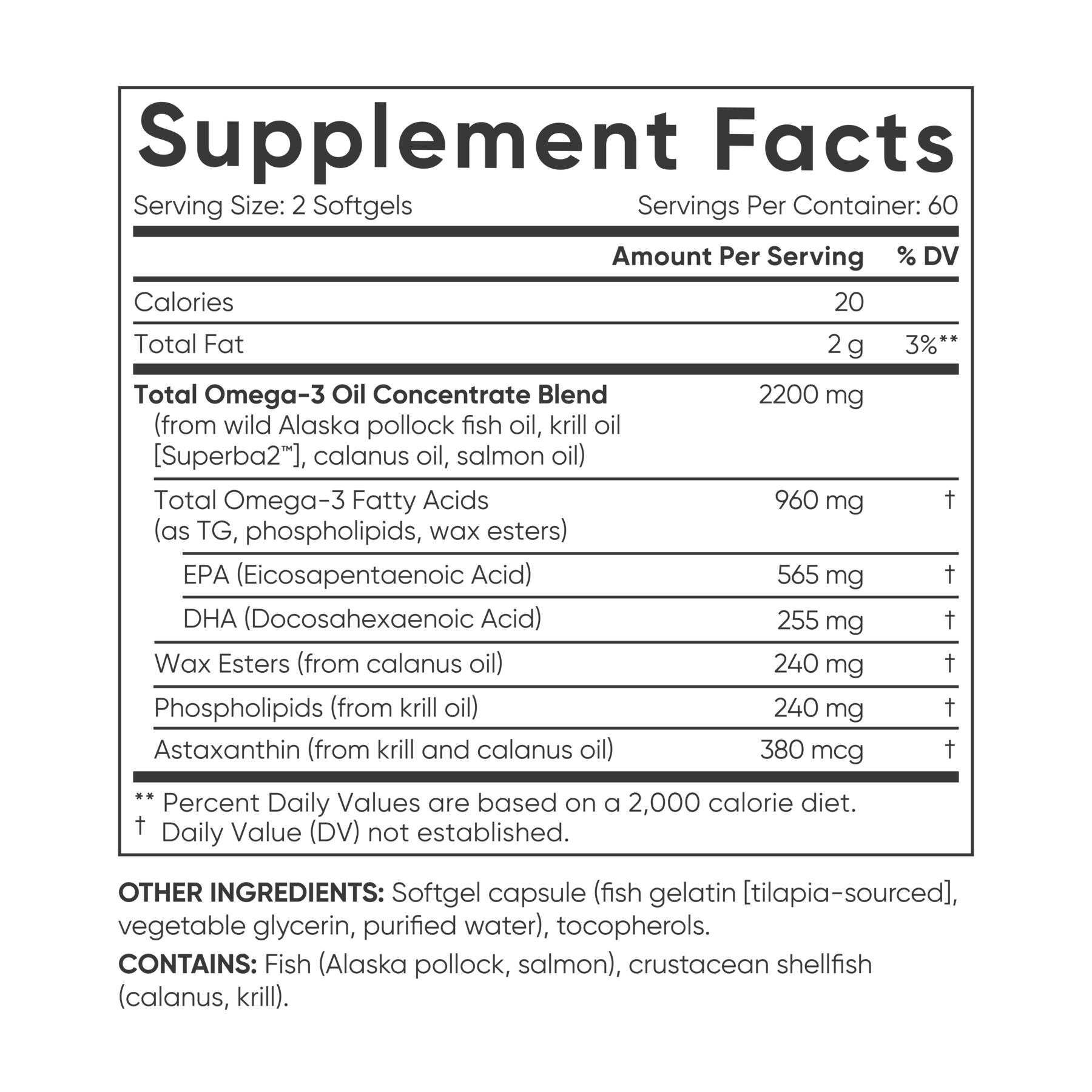 Total Omega-3 Full Spectrum Complex supplement facts.
