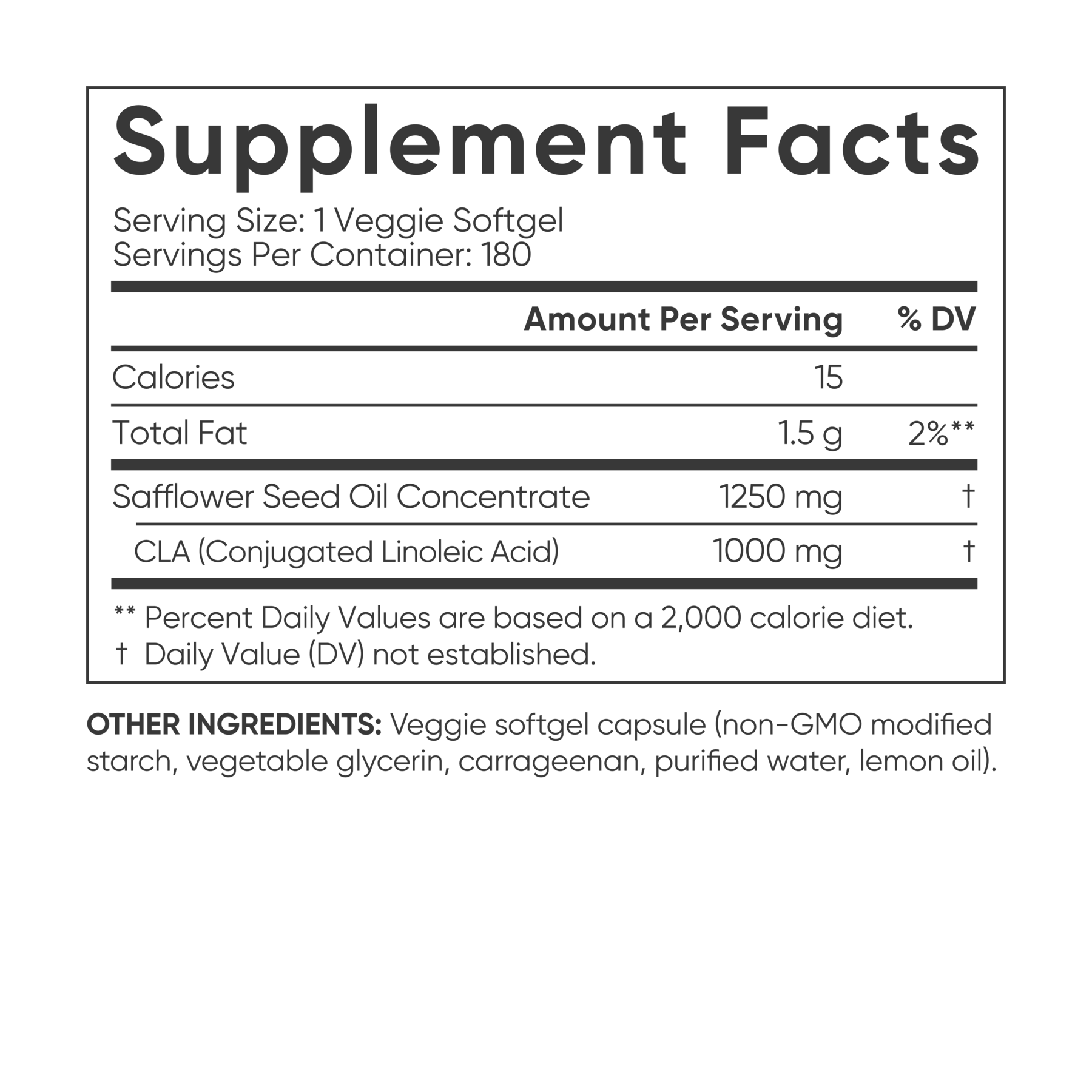 a label for Sports Research's Vegan CLA 1250 supplement that contains sunflower seed oil.