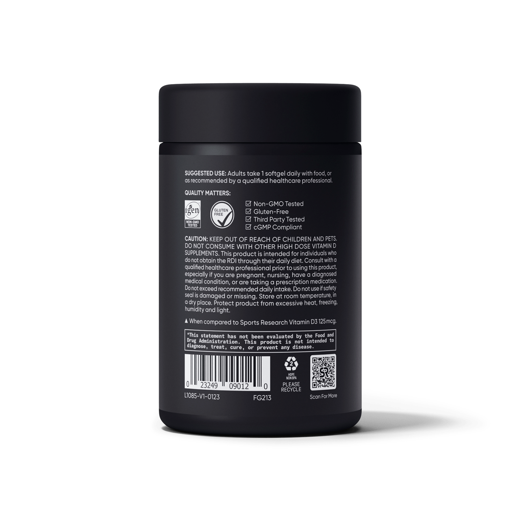 a jar of Vitamin D3 with Coconut MCT Oil by Sports Research on a white background.
