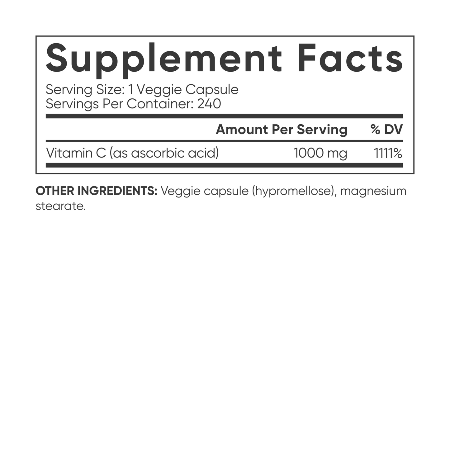 Sports Research High Potency Vitamin C supplement facts label.