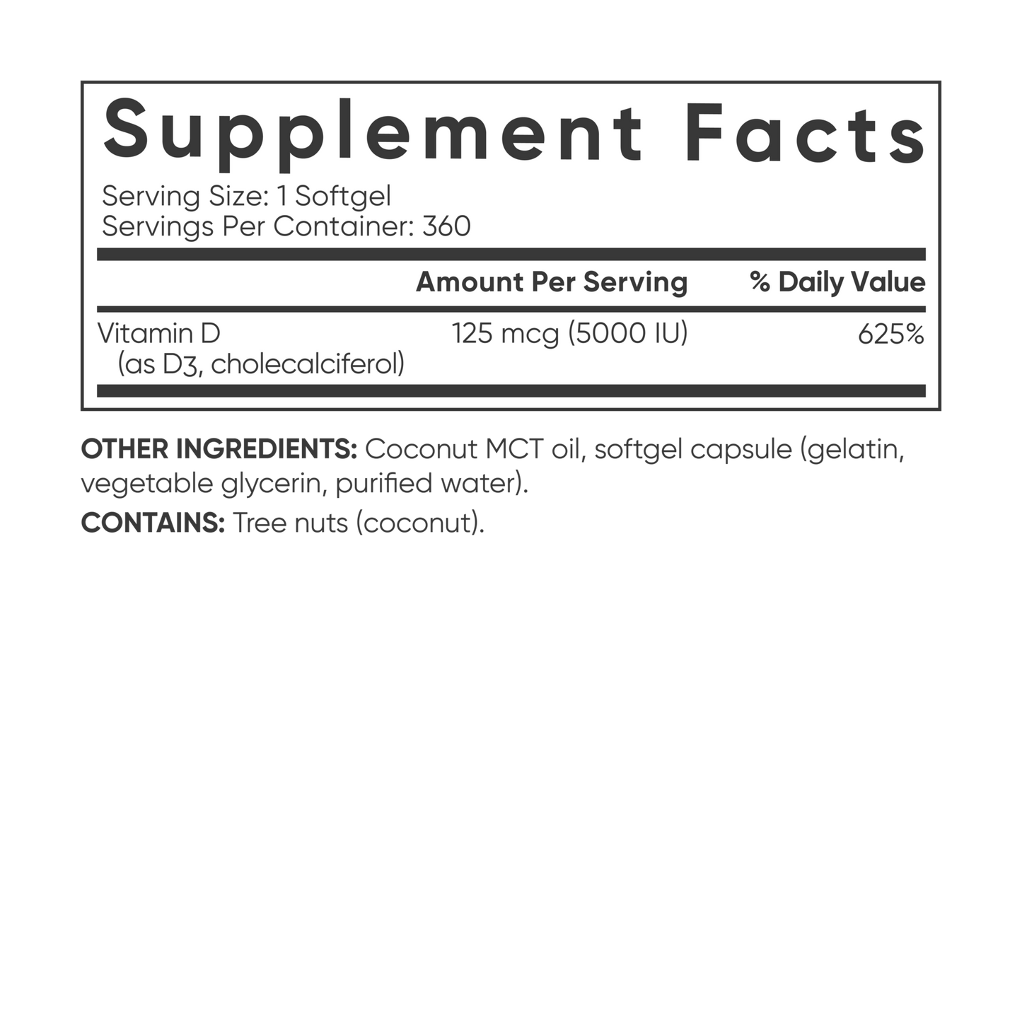 Sports Research Vitamin D3 with Coconut MCT Oil supplement facts label.