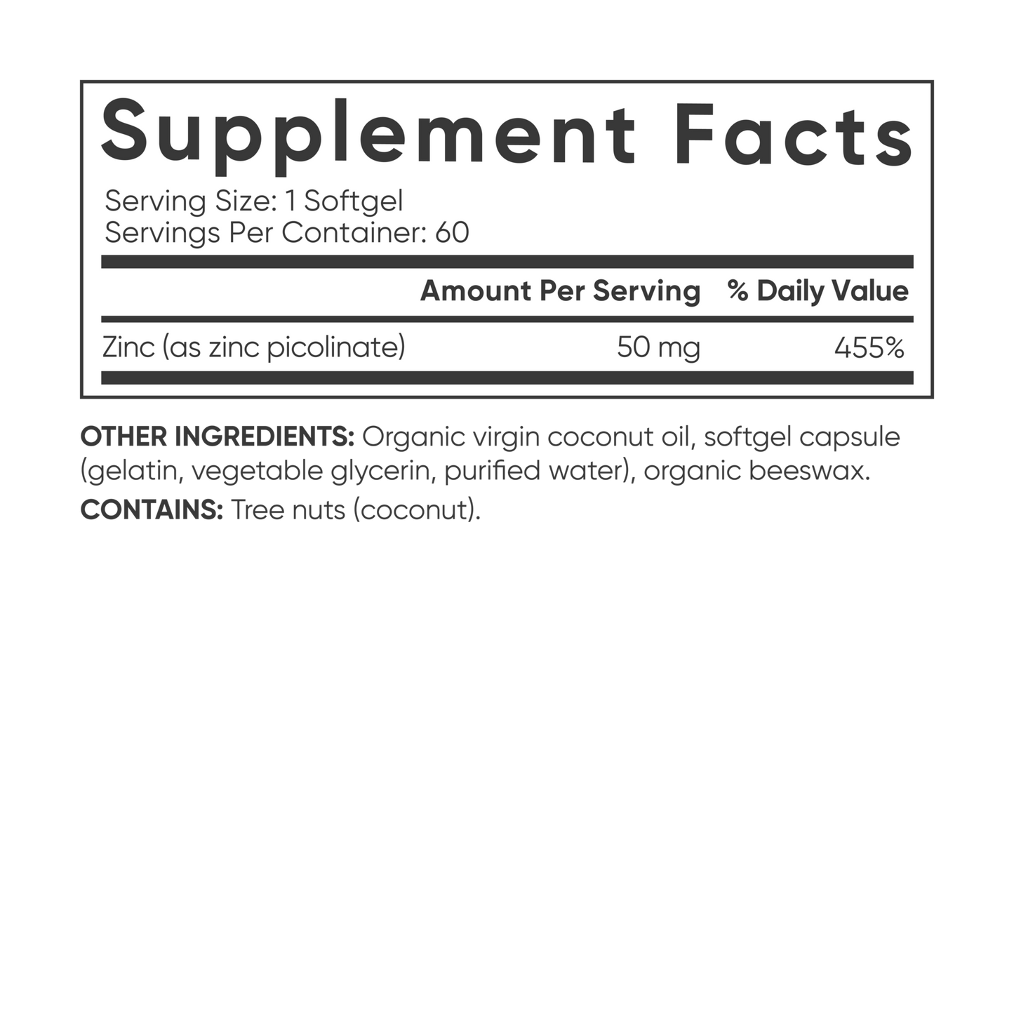 a label for Sports Research's Zinc Picolinate with Coconut Oil supplement with a green background.